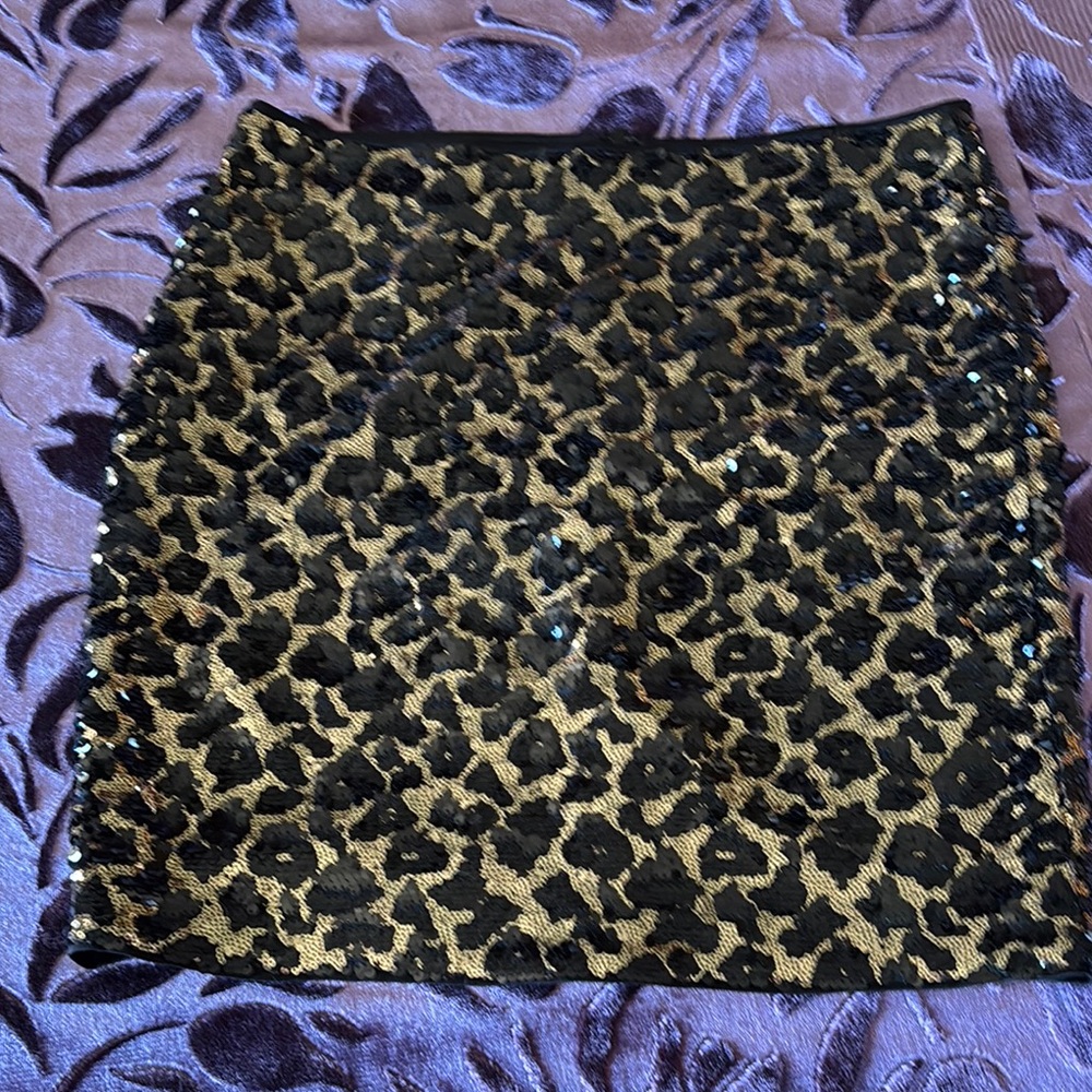 Cache Black and Gold Sequin Mini Pencil Skirt